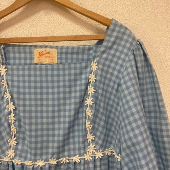 Vintage 1960s Keone Sportswear Hawaii Blue Checkered Maxi Dress Sz Medium - Picture 6 of 8